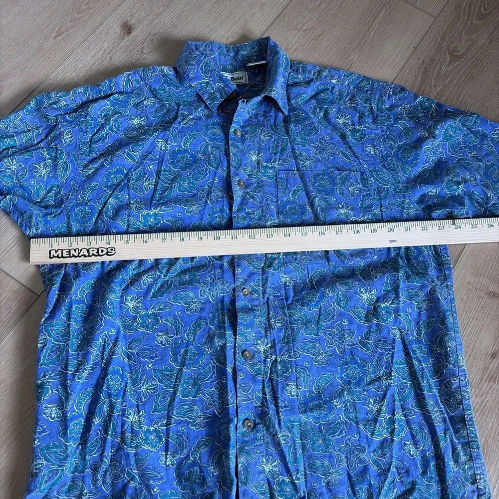 Vintage L.L. Bean Shirt Men's Medium Floral Short Sleeve Button Hawaiian 90s - Picture 4 of 6